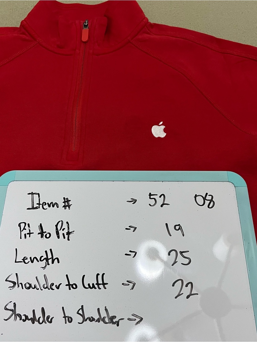 Apple Sweatshirt Womens Small Red Quarter Zip Pullover Raglan Embroidered Logo - Picture 10 of 10